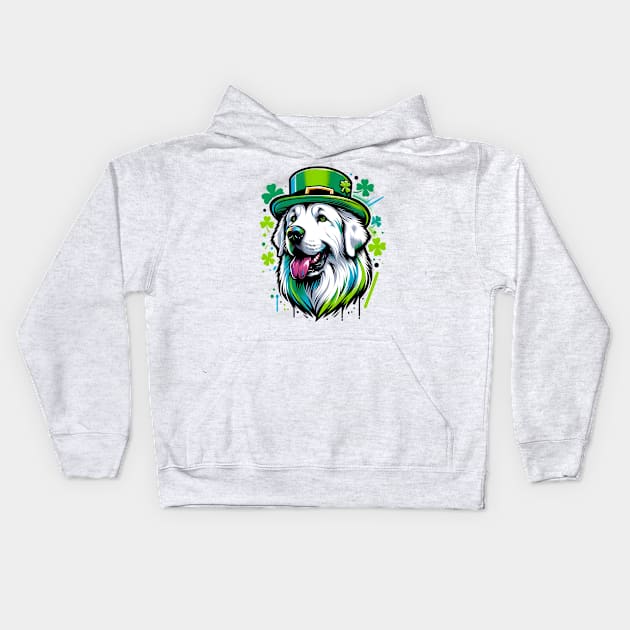 Kuvasz Dog Enjoys Saint Patrick's Day Festivities Kids Hoodie by ArtRUs